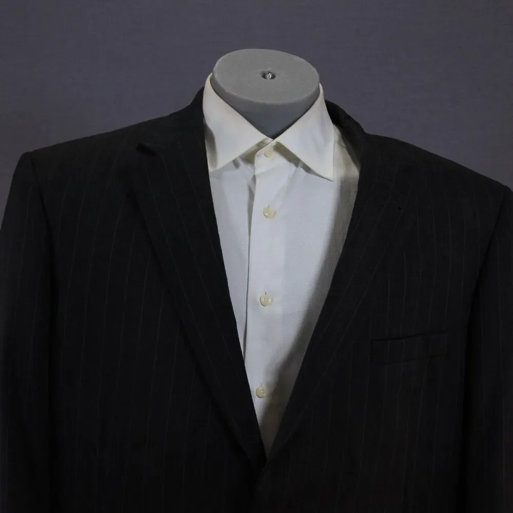 Jos A Bank Black Striped Wool 2 Piece Suit Men's 2 Btn 46L Pleated Fronts 39